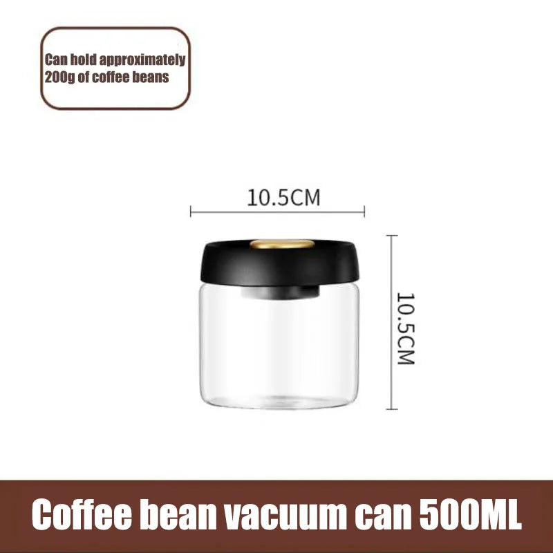 Transparent Glass Coffee Bean Jar Vacuum Airtight Food Storage Container