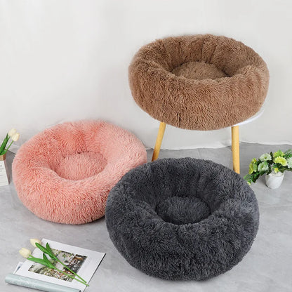 Soft Plush Cat Bed Washable Round Nest for Small Pets