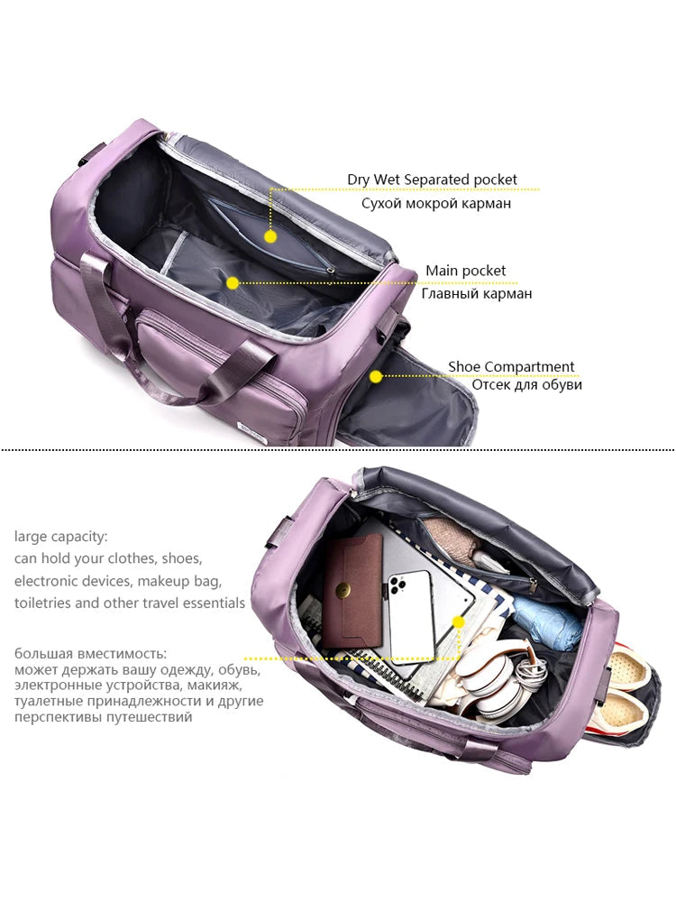 Lightweight Overnight Bag for Women with Dry-Wet Separation and 35L Capacity