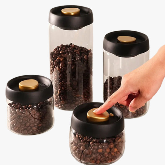 Transparent Glass Coffee Bean Jar Vacuum Airtight Food Storage Container