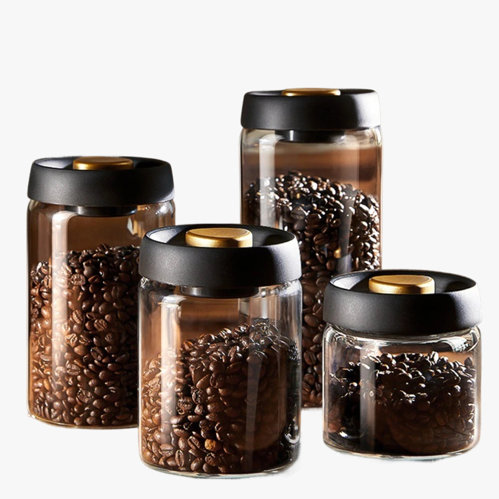 Vacuum Sealed Coffee Bean Storage Jar Airtight Glass Food Container